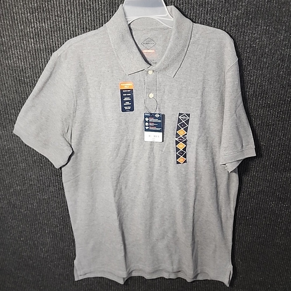 St Johns Bay Performance Gray Comfort Flex Easy Care Polo Rugby Shirt Mens Large